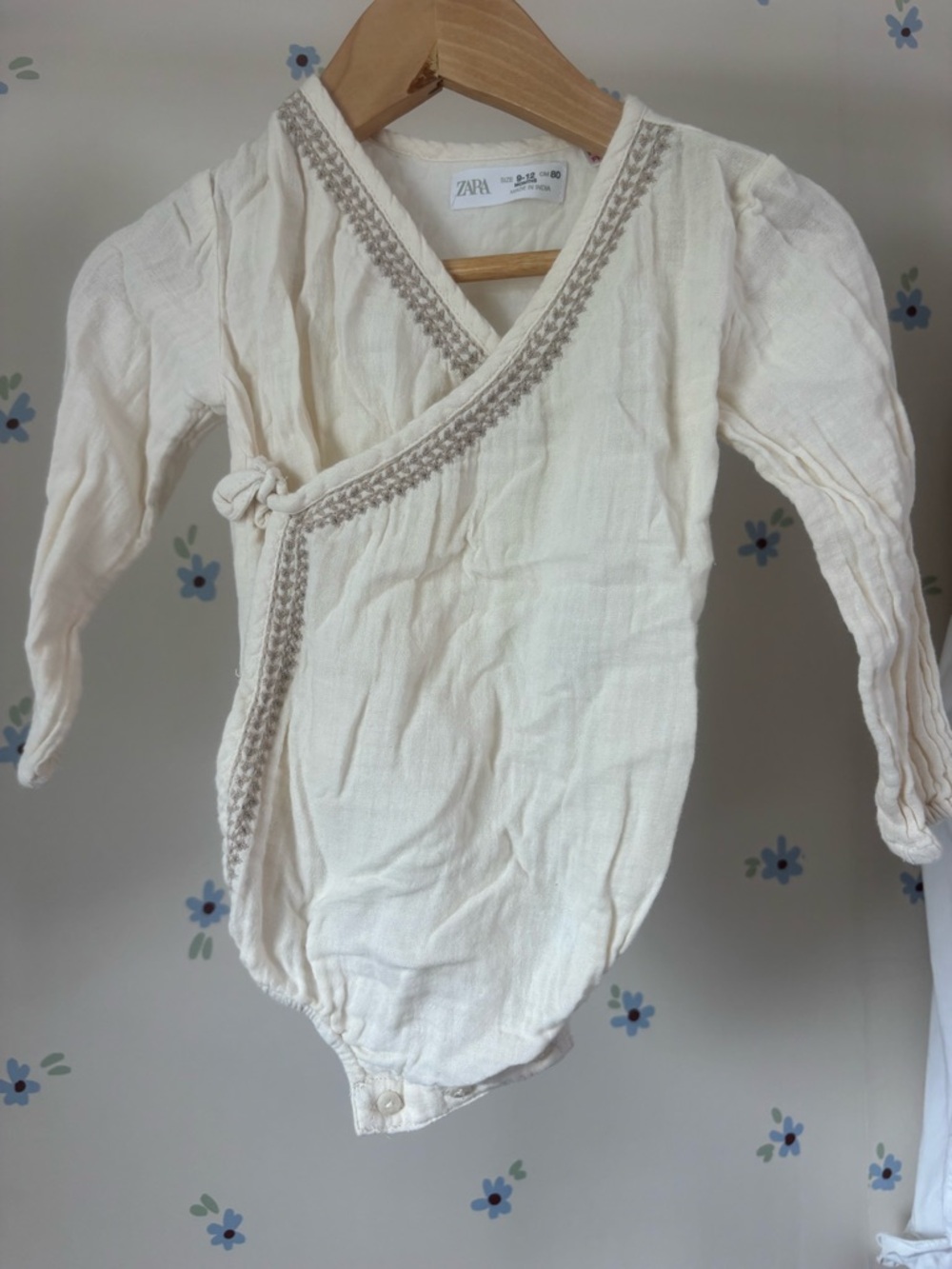 Zara Cream Wrap-Style Long-Sleeve Baby Bodysuit